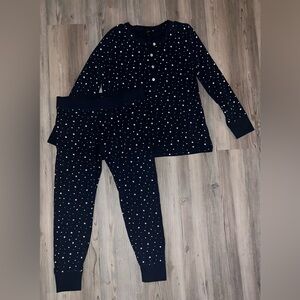 J Crew Pajama Set Navy Blue White  Stars Small S Long Sleeve Top Pants Pjs